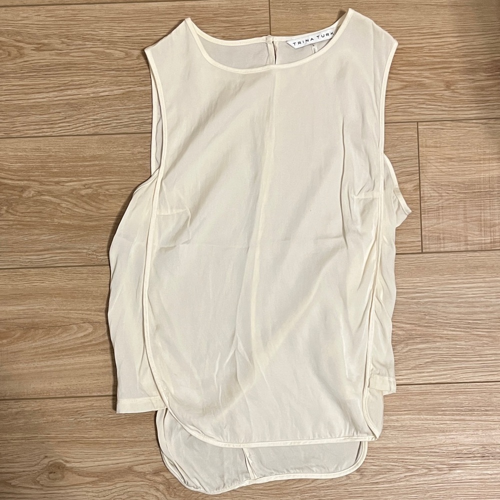 Trina Turk cream stretch silk sleeveless blouse